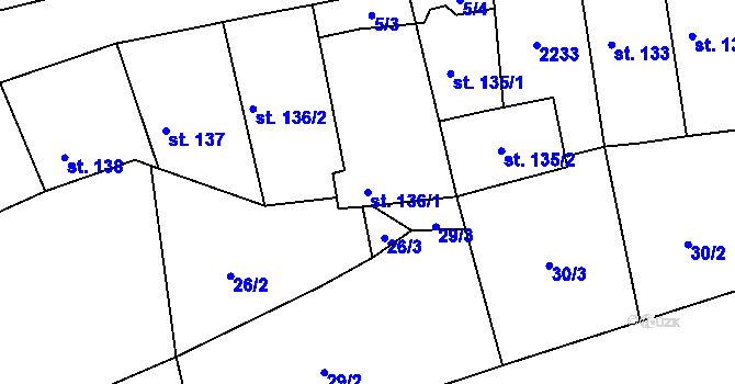 Parcela st. 136/1 v KÚ Chotusice, Katastrální mapa