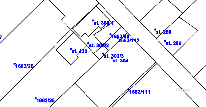Parcela st. 303/3 v KÚ Chotusice, Katastrální mapa