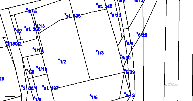 Parcela st. 1/3 v KÚ Chotusice, Katastrální mapa
