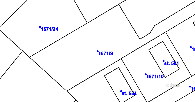 Parcela st. 1671/9 v KÚ Chotusice, Katastrální mapa