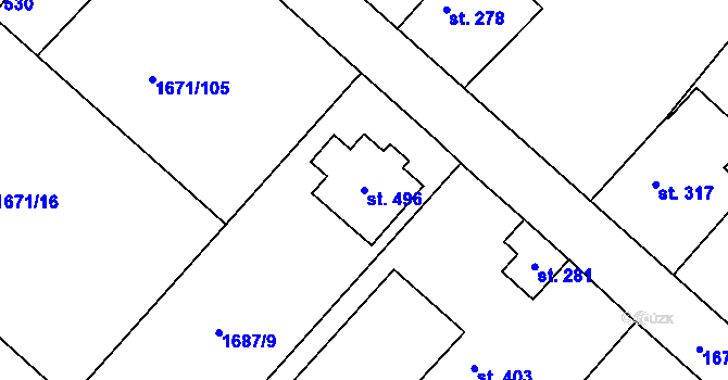 Parcela st. 496 v KÚ Chotusice, Katastrální mapa