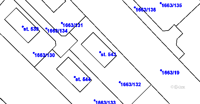 Parcela st. 543 v KÚ Chotusice, Katastrální mapa