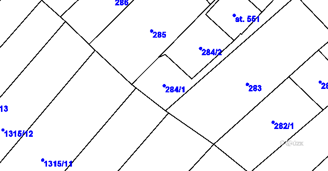 Parcela st. 284/1 v KÚ Chotusice, Katastrální mapa