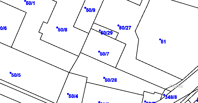 Parcela st. 50/7 v KÚ Chotutice, Katastrální mapa