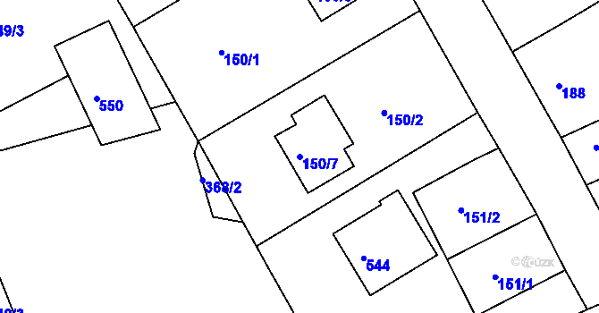 Parcela st. 150/7 v KÚ Chotutice, Katastrální mapa