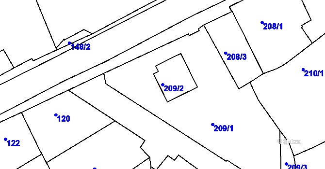 Parcela st. 209/2 v KÚ Chotutice, Katastrální mapa