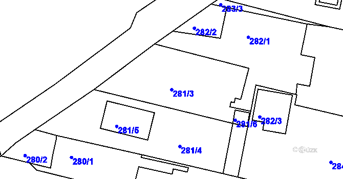 Parcela st. 281/3 v KÚ Chotutice, Katastrální mapa