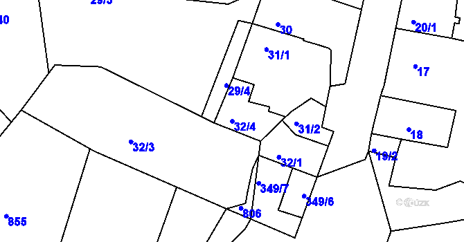 Parcela st. 32/4 v KÚ Chotutice, Katastrální mapa
