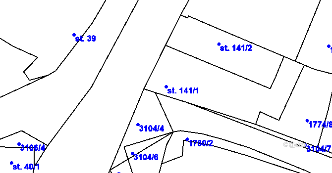 Parcela st. 141/1 v KÚ Chotýčany, Katastrální mapa