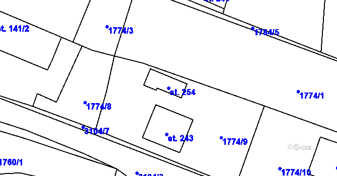 Parcela st. 254 v KÚ Chotýčany, Katastrální mapa