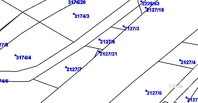 Parcela st. 2127/21 v KÚ Chotýčany, Katastrální mapa
