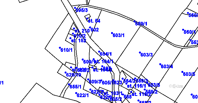 Parcela st. 654/1 v KÚ Dolní Suchá u Chotyně, Katastrální mapa