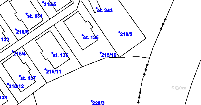Parcela st. 215/10 v KÚ Dolní Suchá u Chotyně, Katastrální mapa