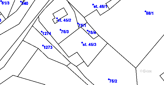 Parcela st. 45/3 v KÚ Grabštejn, Katastrální mapa