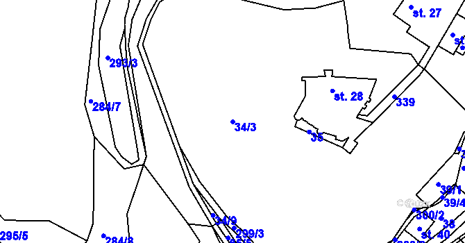 Parcela st. 34/3 v KÚ Grabštejn, Katastrální mapa