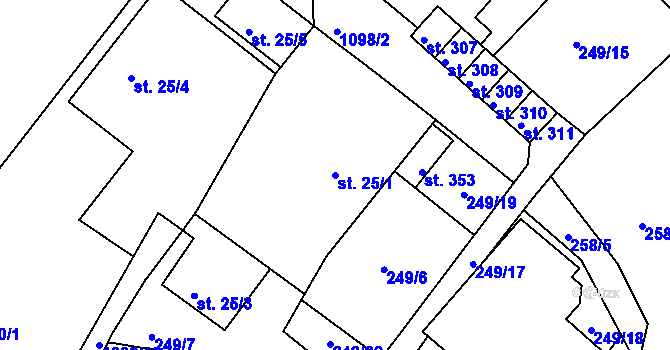 Parcela st. 25/1 v KÚ Chotyně, Katastrální mapa