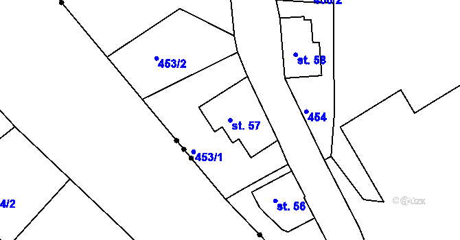 Parcela st. 57 v KÚ Chotyně, Katastrální mapa