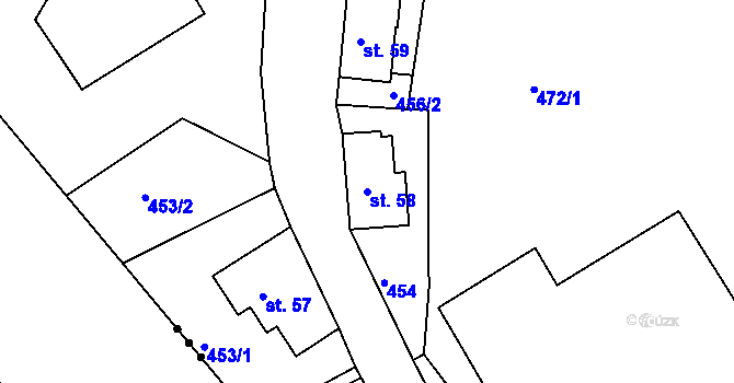Parcela st. 58 v KÚ Chotyně, Katastrální mapa