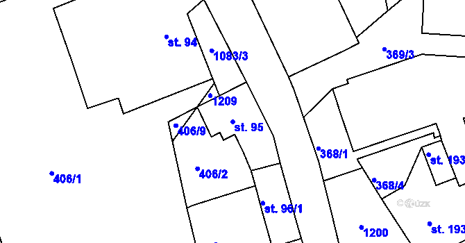 Parcela st. 95 v KÚ Chotyně, Katastrální mapa