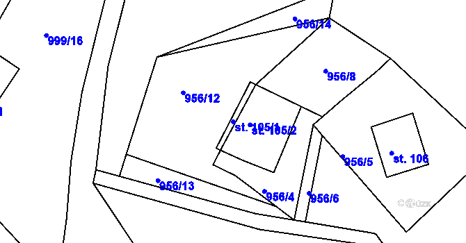 Parcela st. 105/1 v KÚ Chotyně, Katastrální mapa