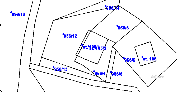 Parcela st. 105/2 v KÚ Chotyně, Katastrální mapa