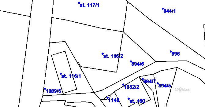 Parcela st. 116/2 v KÚ Chotyně, Katastrální mapa