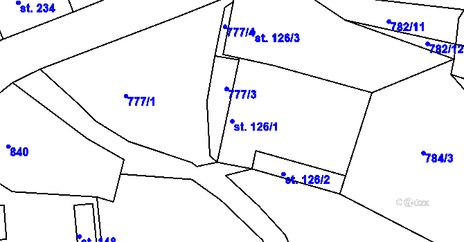 Parcela st. 126/1 v KÚ Chotyně, Katastrální mapa