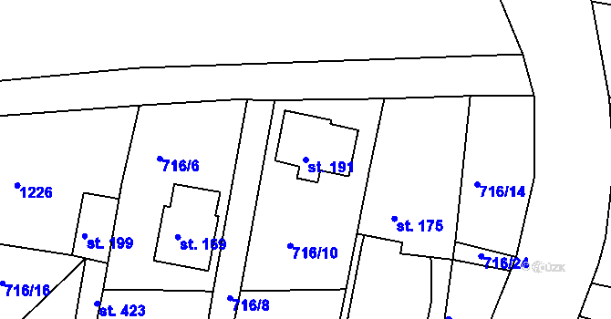 Parcela st. 191 v KÚ Chotyně, Katastrální mapa