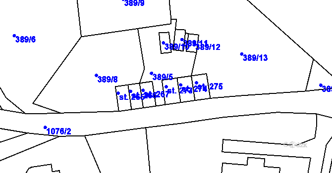Parcela st. 273 v KÚ Chotyně, Katastrální mapa