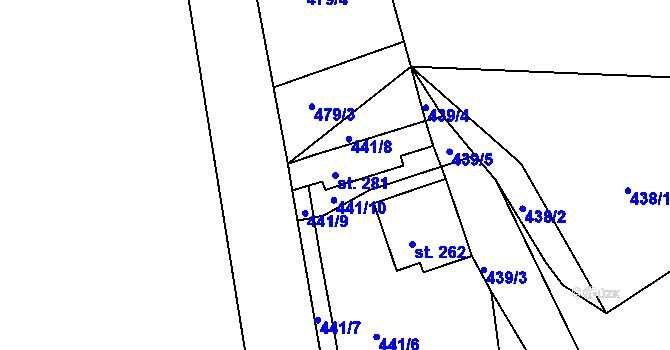 Parcela st. 281 v KÚ Chotyně, Katastrální mapa