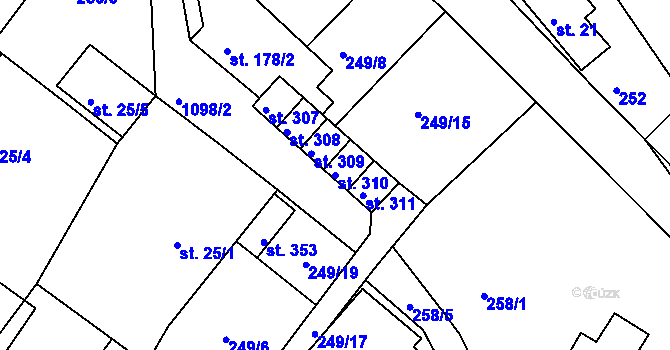 Parcela st. 310 v KÚ Chotyně, Katastrální mapa