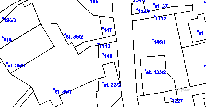 Parcela st. 148 v KÚ Chotyně, Katastrální mapa