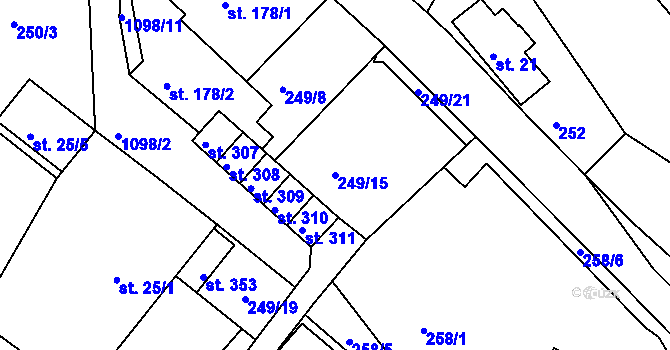 Parcela st. 249/15 v KÚ Chotyně, Katastrální mapa