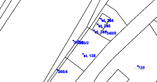Parcela st. 265/2 v KÚ Chotyně, Katastrální mapa