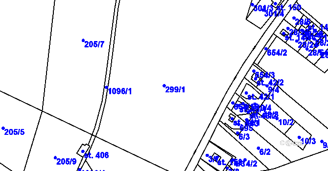 Parcela st. 299/1 v KÚ Chotyně, Katastrální mapa