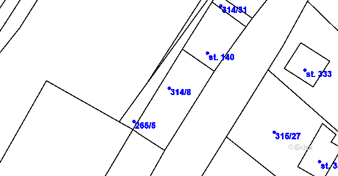 Parcela st. 314/8 v KÚ Chotyně, Katastrální mapa