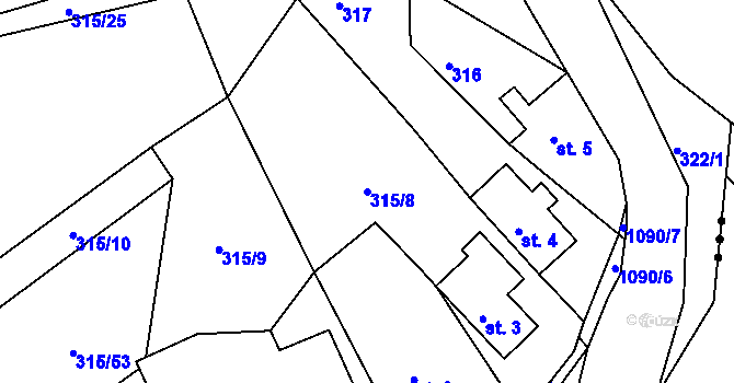 Parcela st. 315/8 v KÚ Chotyně, Katastrální mapa
