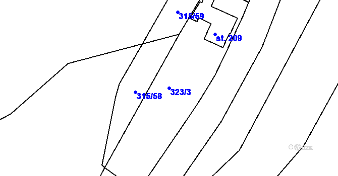 Parcela st. 323/3 v KÚ Chotyně, Katastrální mapa