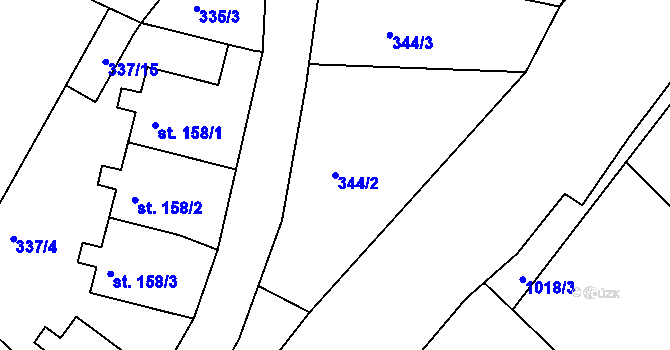 Parcela st. 344/2 v KÚ Chotyně, Katastrální mapa