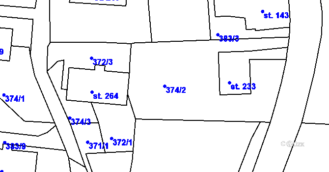 Parcela st. 374/2 v KÚ Chotyně, Katastrální mapa