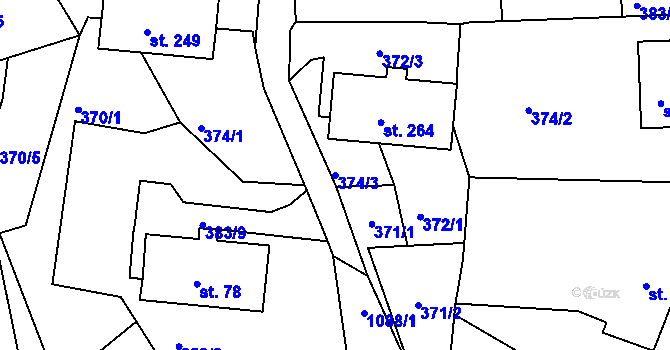 Parcela st. 374/3 v KÚ Chotyně, Katastrální mapa