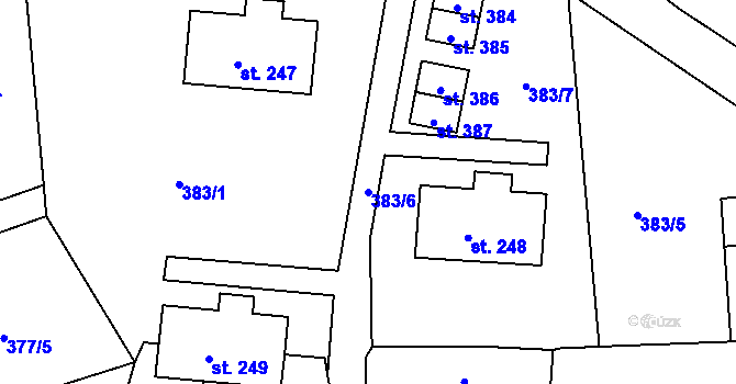 Parcela st. 383/6 v KÚ Chotyně, Katastrální mapa