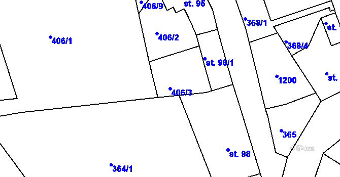 Parcela st. 406/3 v KÚ Chotyně, Katastrální mapa