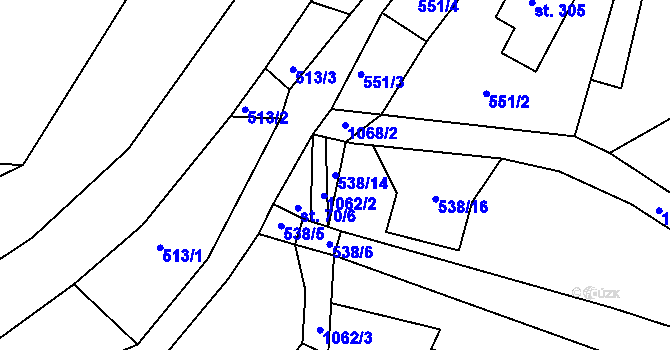 Parcela st. 538/14 v KÚ Chotyně, Katastrální mapa