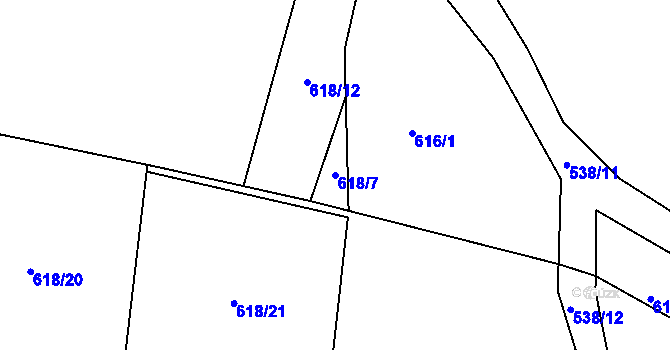 Parcela st. 618/7 v KÚ Chotyně, Katastrální mapa