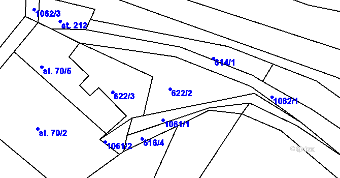 Parcela st. 622/2 v KÚ Chotyně, Katastrální mapa