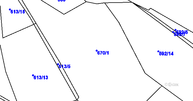 Parcela st. 670/1 v KÚ Chotyně, Katastrální mapa
