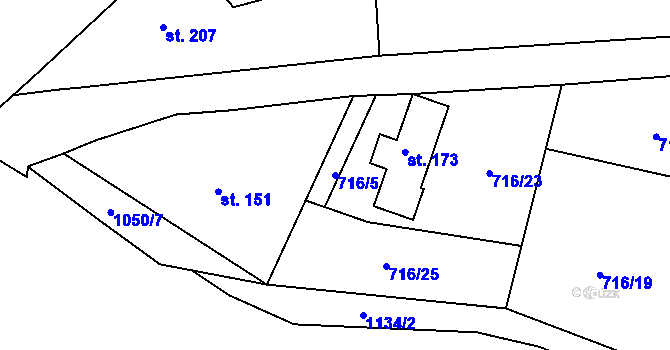 Parcela st. 716/5 v KÚ Chotyně, Katastrální mapa
