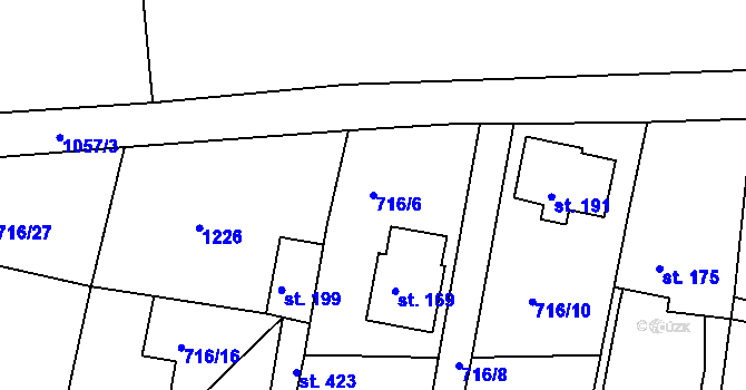 Parcela st. 716/6 v KÚ Chotyně, Katastrální mapa
