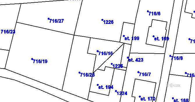 Parcela st. 716/16 v KÚ Chotyně, Katastrální mapa